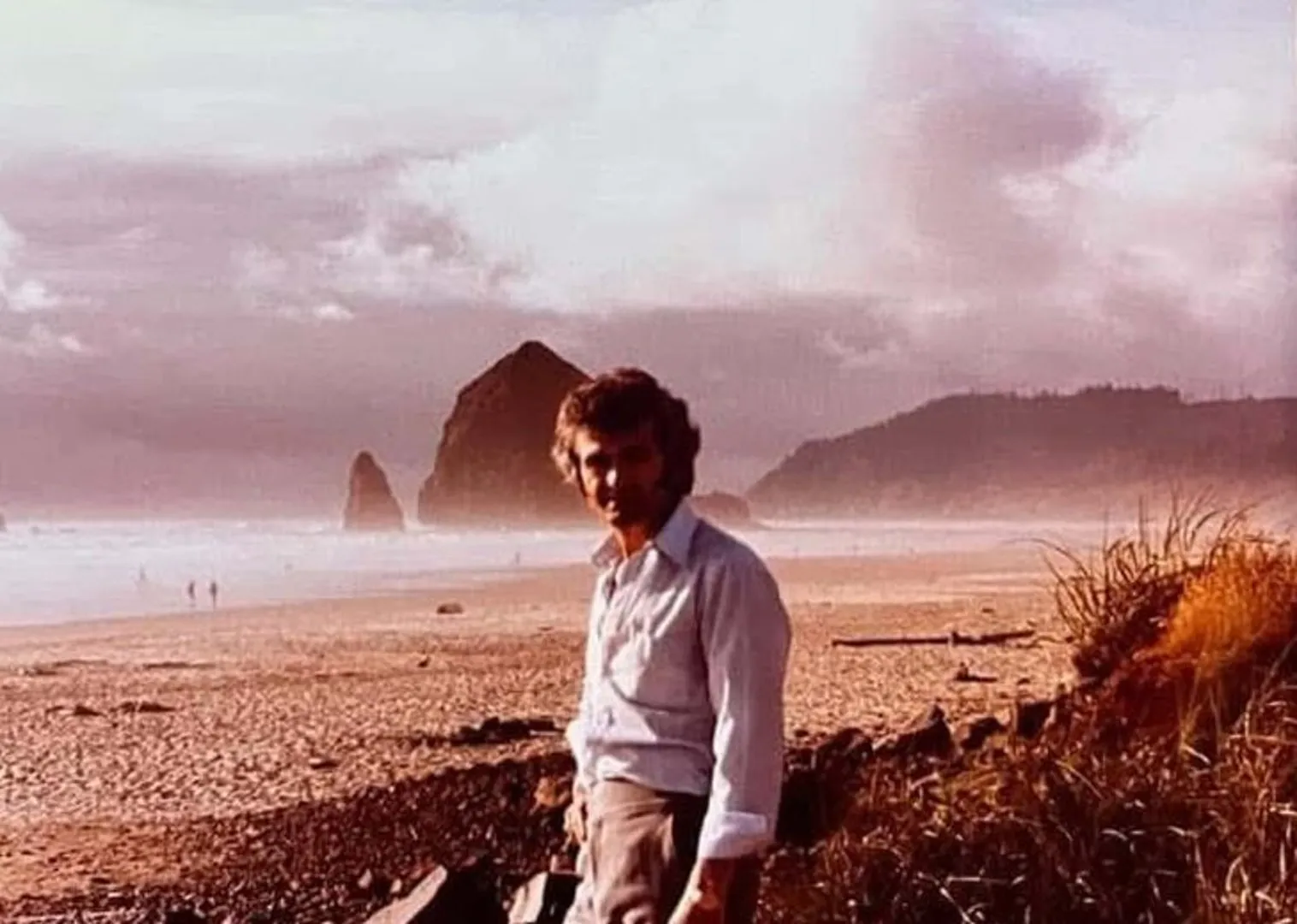 Konstantinos Macheras on the beach at Haystack Rock, Cannon Beach, in the 1970s